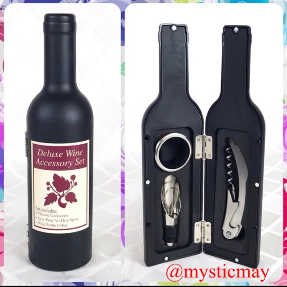 NEW 3 Piece Wine Champagne Bottle BAR TOOLS GIFT SET w Chrome Corkscrew & Spout